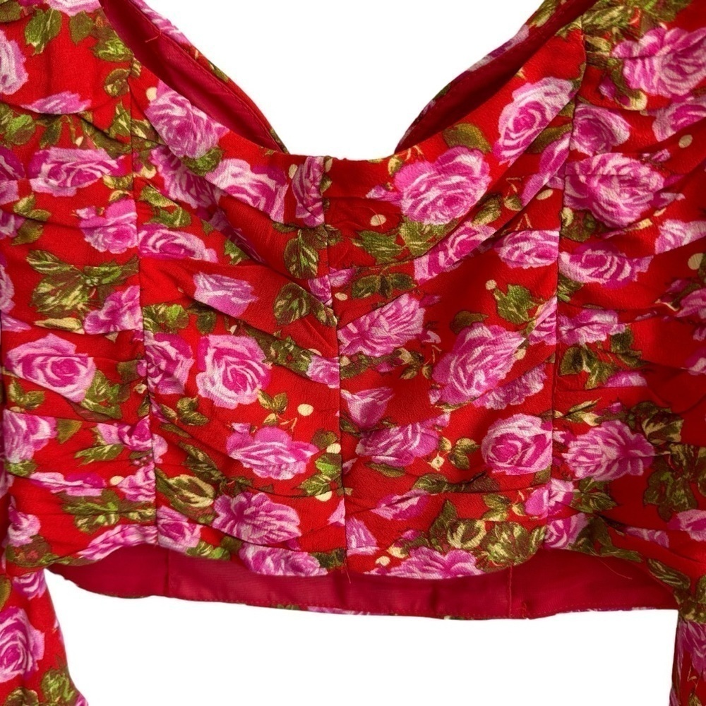 Zara Floral Draped Long Sleeve Bustier Style Crop Top, Size S - Picture 11 of 12